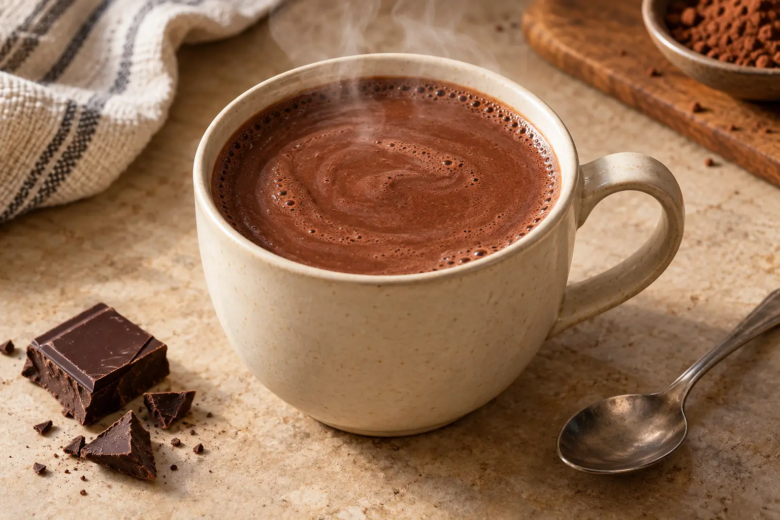 Imagem ilustrativa de chocolate quente encorpado com leite em pó